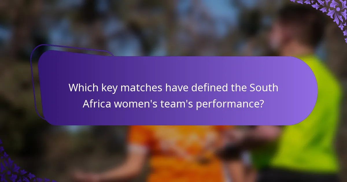 Which key matches have defined the South Africa women's team's performance?
